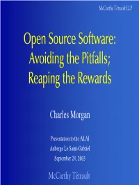 Open Source Software: Avoiding the Pitfalls; Reaping the Rewards