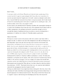 AN OPEN LETTER to CHARLIE MITCHELL Hello Charlie, I Read