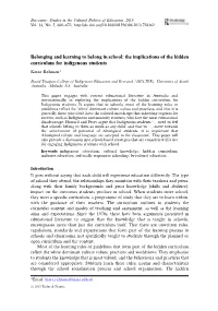 Belonging and Learning to Belong in School: the Implications of the Hidden Curriculum for Indigenous Students Kiara Rahman*