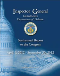 Dod OIG Semiannual Report to the Congress April 1, 2012 Through