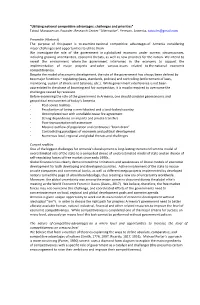 Utilizing National Competitive Advantages: Challenges and Priorities" Tatoul Manasserian, Founder, Research Center “Alternative”, Yerevan, Armenia, Tatoulm@Gmail.Com