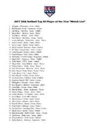 2017 USA Softball Top 50 Player of the Year “Watch List”