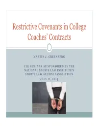 Restrictive Covenants in College Coaches' Contracts