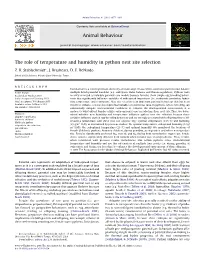 The Role of Temperature and Humidity in Python Nest Site Selection