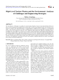 High-Level Nuclear Wastes and the Environment: Analyses of Challenges and Engineering Strategies
