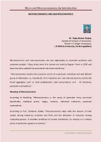 Micro and Macroeconomics: an Introduction