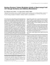Nucleus Reuniens Thalami Modulates Activity in Hippocampal Field CA1 Through Excitatory and Inhibitory Mechanisms