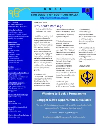President's Message Wanting to Book a Programme Langgar Sewa