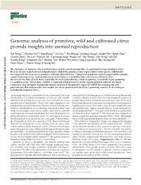 Genomic Analyses of Primitive, Wild and Cultivated Citrus Provide Insights Into Asexual Reproduction