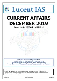CURRENT AFFAIRS DECEMBER 2019 a Magazine for APSC CCE and UPSC CSE