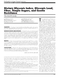 Dietary Glycemic Index, Glycemic Load, Fiber, Simple Sugars, and Insulin Resistance the Inter99 Study