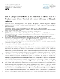 Role of Criegee Intermediates in the Formation of Sulfuric Acid at A
