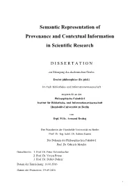 Semantic Representation of Provenance and Contextual Information in Scientific Research