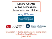 Central Charges of 2D Boundaries and Defects