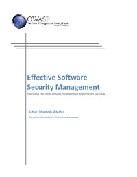 Effective Software Security Management Choosing the Right Drivers for Applying Application Security