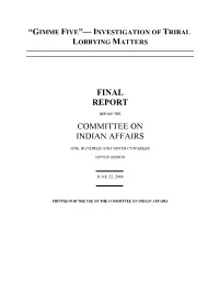 M:\Oversight and Investigation\Indian Lobbying\Report\Sections\Bosses' Drafts\ID1.Cover Page.Wpd