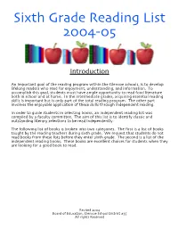 Sixth Grade Reading List 2004-05