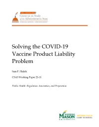 Solving the COVID-19 Vaccine Product Liability Problem