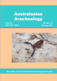 Australasian Arachnology 76 Features a Comprehensive Update on the Taxonomy Change of Address and Systematics of Jumping Spiders of Australia by Marek Zabka