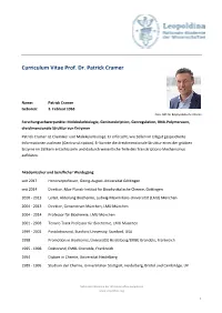 Curriculum Vitae Prof. Dr. Patrick Cramer