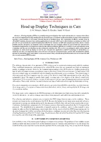 Head up Display Techniques in Cars S