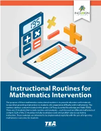 Instructional Routines for Mathematic Intervention-Modules 1-23