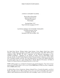 Nber Working Paper Series Covid-19 and Sme Failures