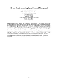 Software Requirements Implementation and Management