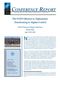 The NATO Mission in Afghanistan: Transitioning to Afghan Control