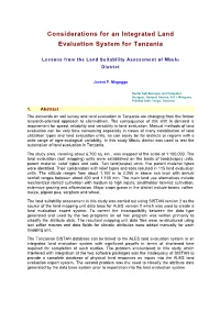 Considerations for an Integrated Land Evaluation System for Tanzania