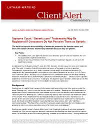 “Generic.Com” Trademarks May Be Registered If Consumers Do Not Perceive Them As Generic