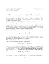 3.1 the Existence of Perfect Matchings in Bipartite Graphs