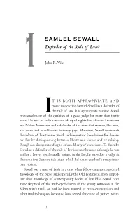 SAMUEL SEWALL Defender of the Rule of Law?