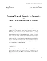 Complex Network Dynamics in Economics