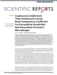Cryptococcus Neoformans Thermotolerance to Avian Body Temperature Is Sufficient for Extracellular Growth but Not Intracellular S