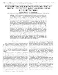 Estimation of Groundwater Mean Residence Time in Unconfined Karst Aquifers Using Recession Curves