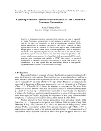 Exploring the Role of Utterance-Final Particle Lō in Turn Allocation in Cantonese Conversation Kam Cheong Chiu