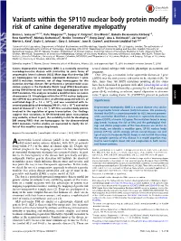 Variants Within the SP110 Nuclear Body Protein Modify Risk of Canine
