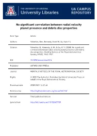 No Significant Correlation Between Radial Velocity Planet Presence and Debris Disc Properties