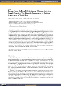Researching Cultural Objects and Manuscripts in a Small Country: the Finnish Experience of Raising Awareness of Art Crime