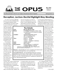 Reception, Lecture-Recital Highlight May Meeting