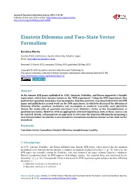 Einstein Dilemma and Two-State Vector Formalism