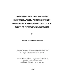 Isolation of Bacteriophages Obtained from Limestones Cave Soils And