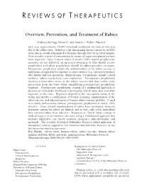 Overview, Prevention, and Treatment of Rabies