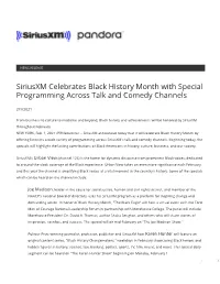 Siriusxm Celebrates Black History Month with Special Programming Across Talk and Comedy Channels