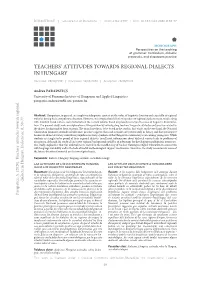 Teachers' Attitudes Towards Regional Dialects in Hungary
