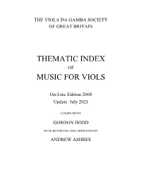 Thematic Index Music for Viols