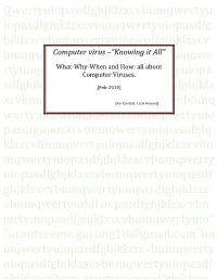 Computer Virus –“Knowing It All” Bnmqwertyuiopasdfghjklzxcvbnmqwe What-Why-When and How: All About Rtyuiopasdfghjklzxcvbnmqwertyuiopacomputer Viruses