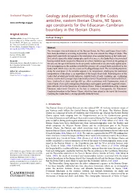 Geology and Palaeontology of the Codos Anticline, Eastern Iberian Chains, NE Spain: Age Constraints for the Ediacaran-Cambrian B
