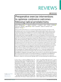 Preoperative Exercise Interventions to Optimize Continence Outcomes Following Radical Prostatectomy